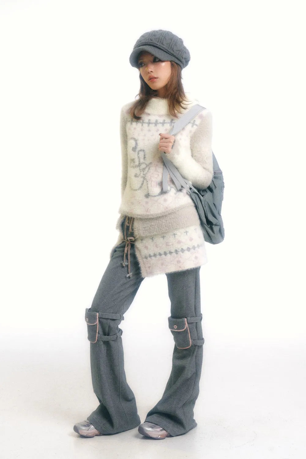 Fuzzy Graphic Print Winter Sweater