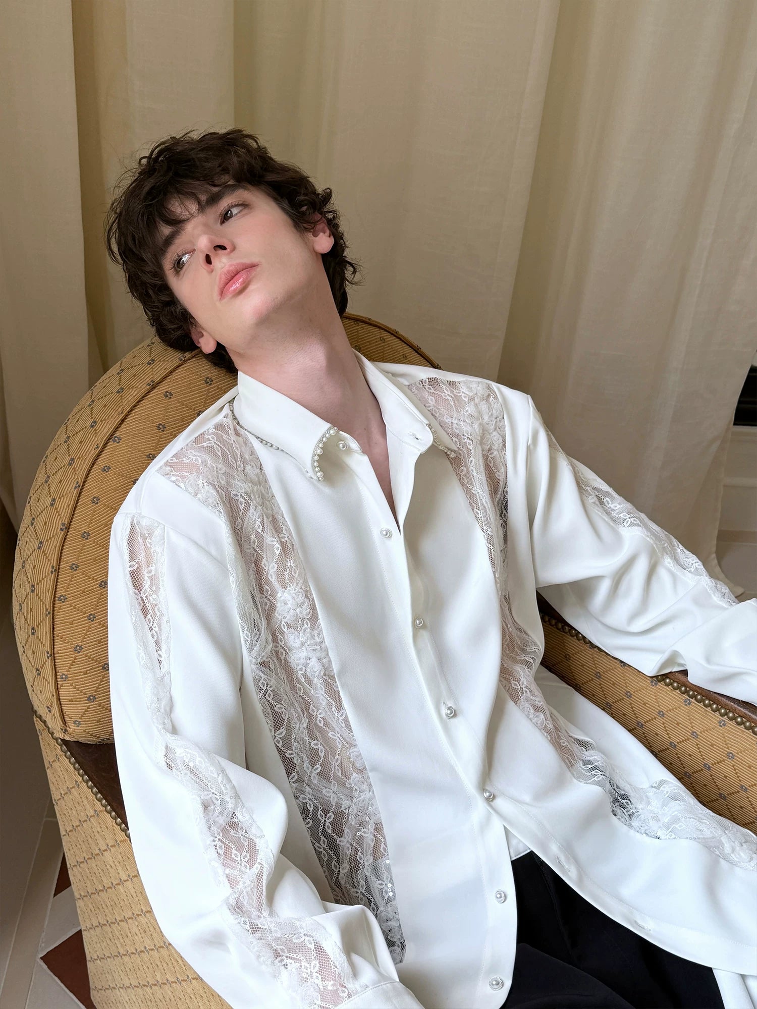 Ivory Reverie Pearl Lace Shirt