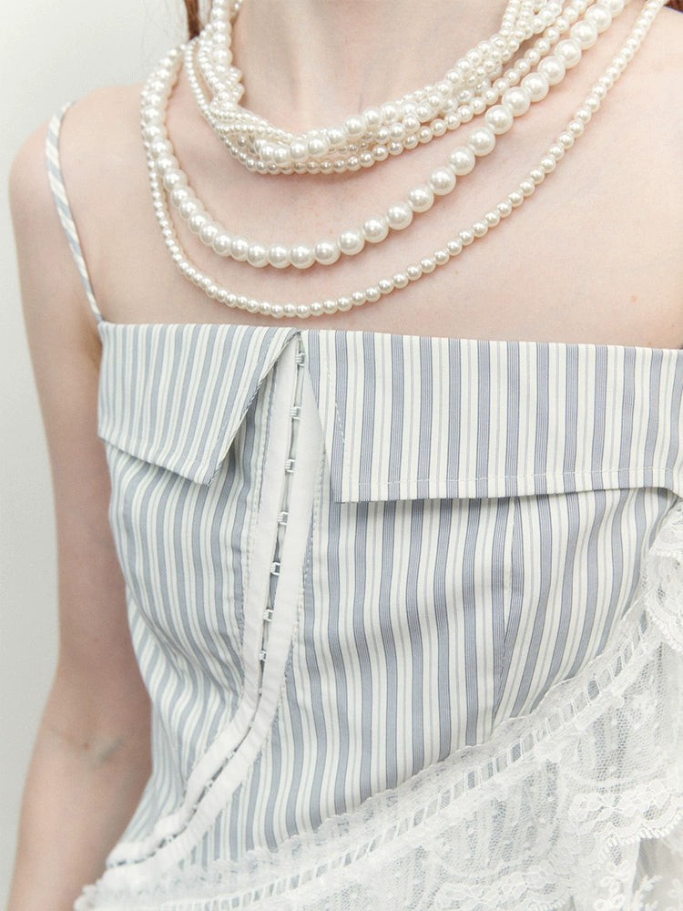 Striped Lace Asymmetrical Cami Top