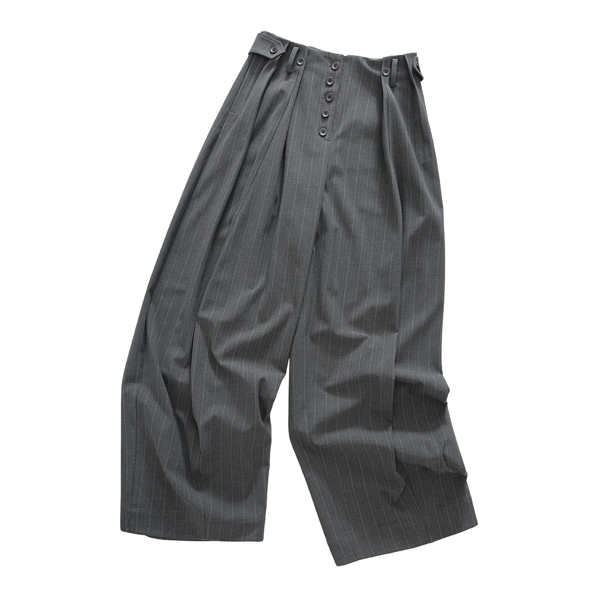 Exposed Button Pinstripe Wide Trousers