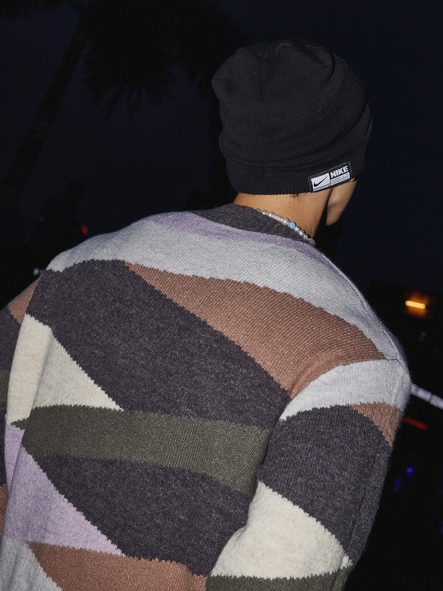 Retro Geo Stripe V-Neck Sweater