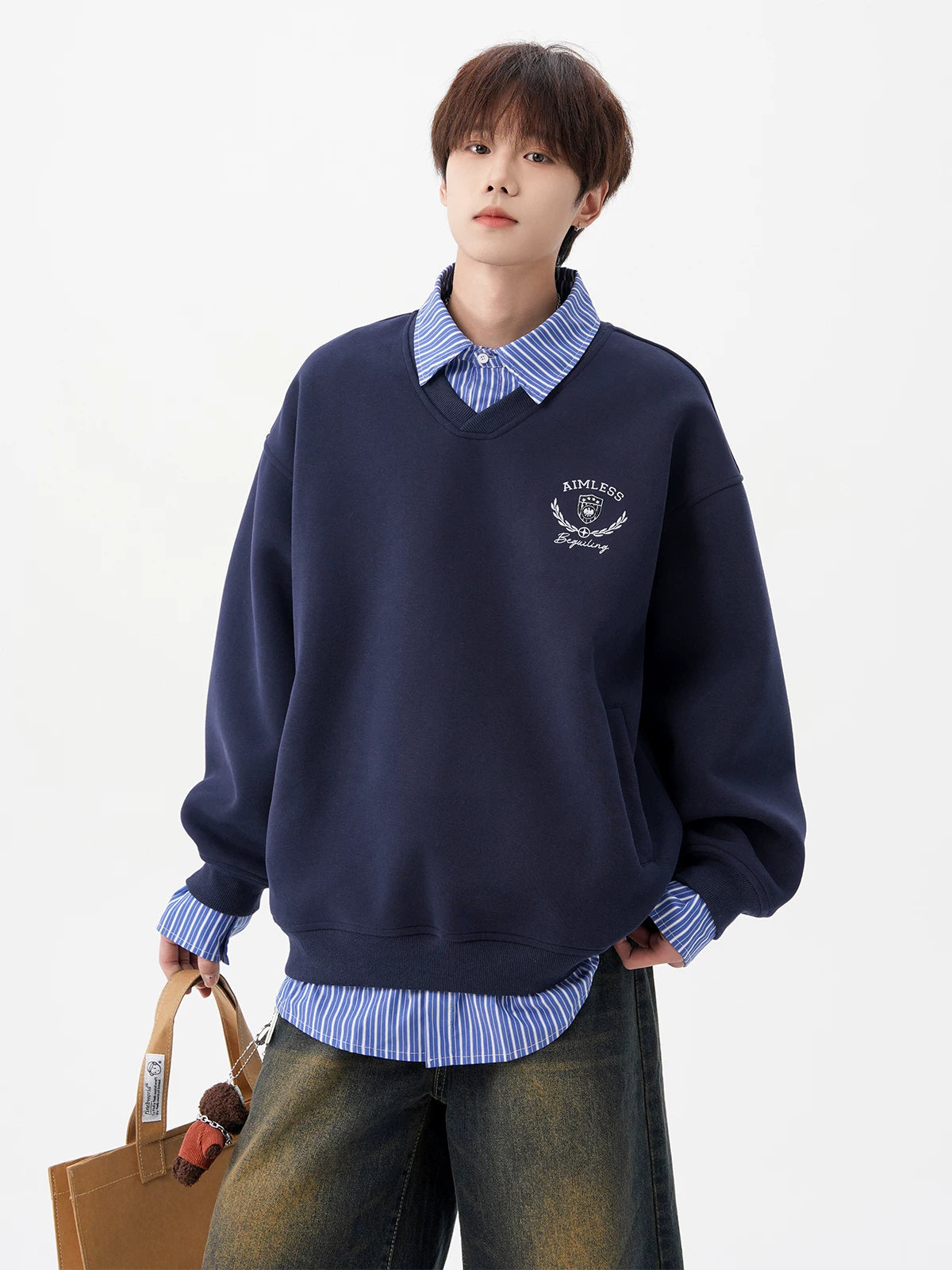 Aimless Crest Layered V-Sweatshirt