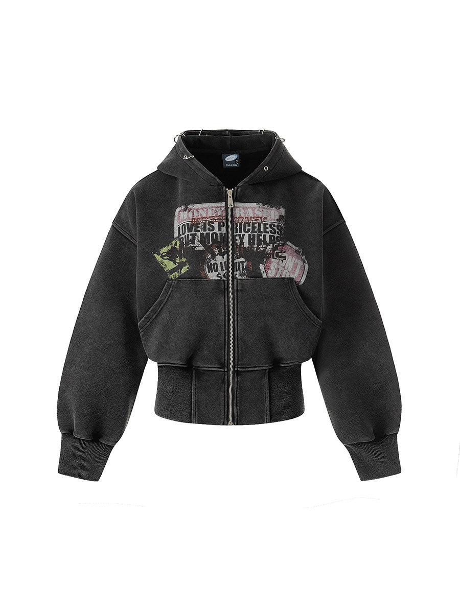 Men's Washed Cropped Zip-Up Hoodie | Chiclara