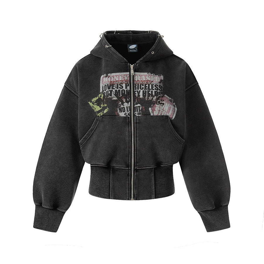 Men's Washed Cropped Zip-Up Hoodie | Chiclara
