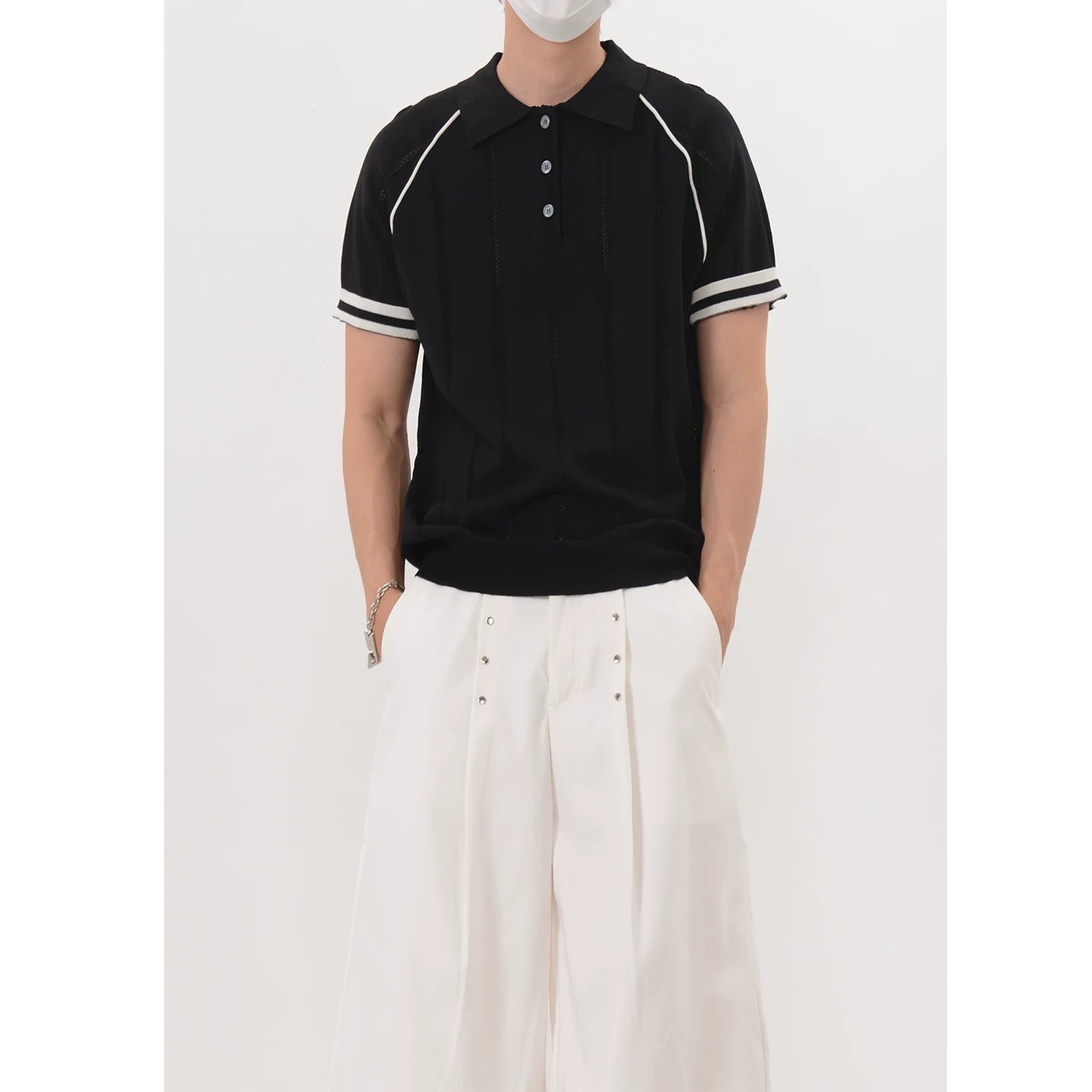 Slate Pinstripe Knit Polo