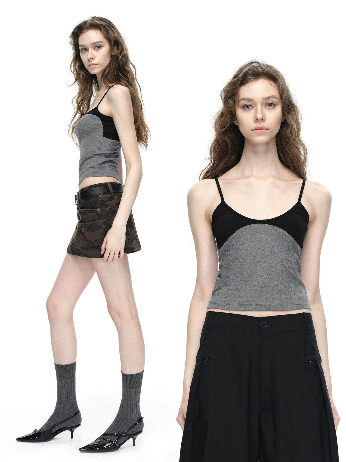 Black and Grey Spliced Camisole Top