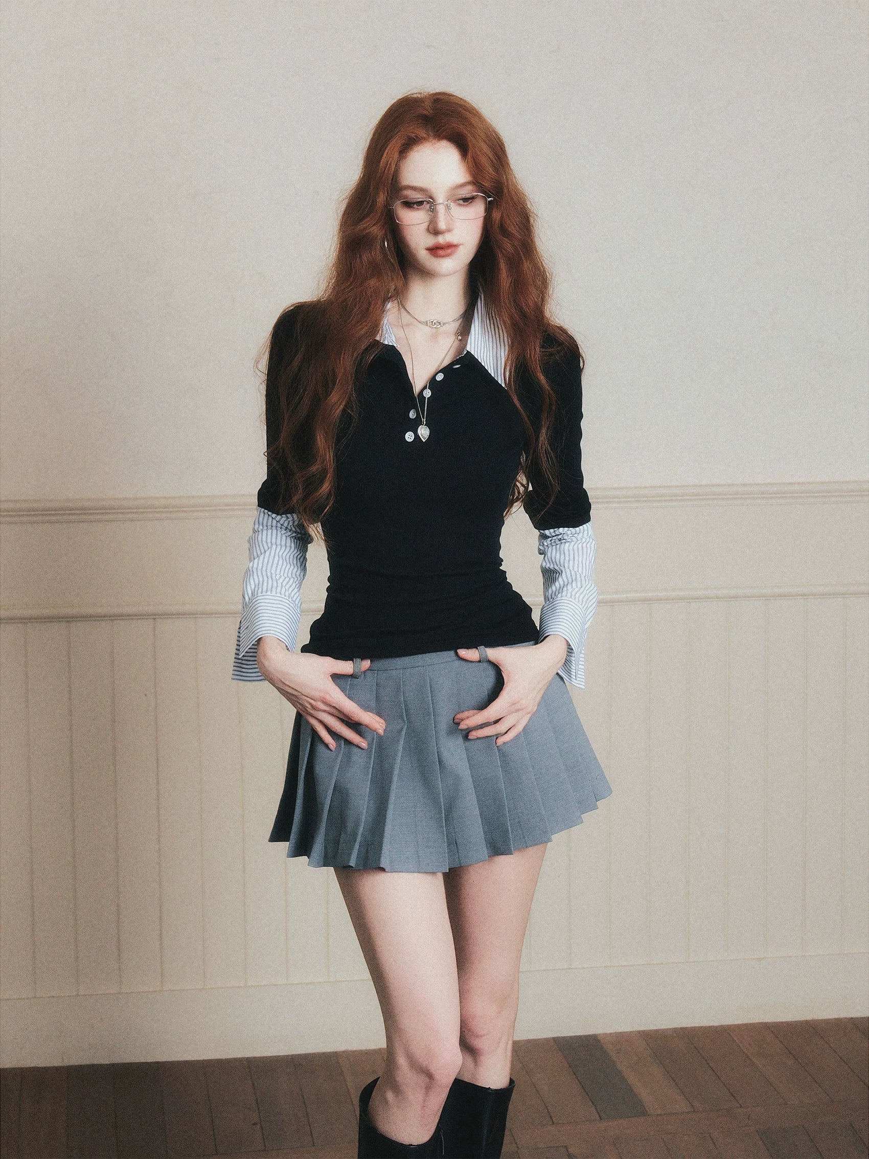 Academia Charm Layered Polo Top