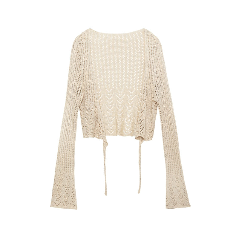 Sheer Knit Tie Cardigan