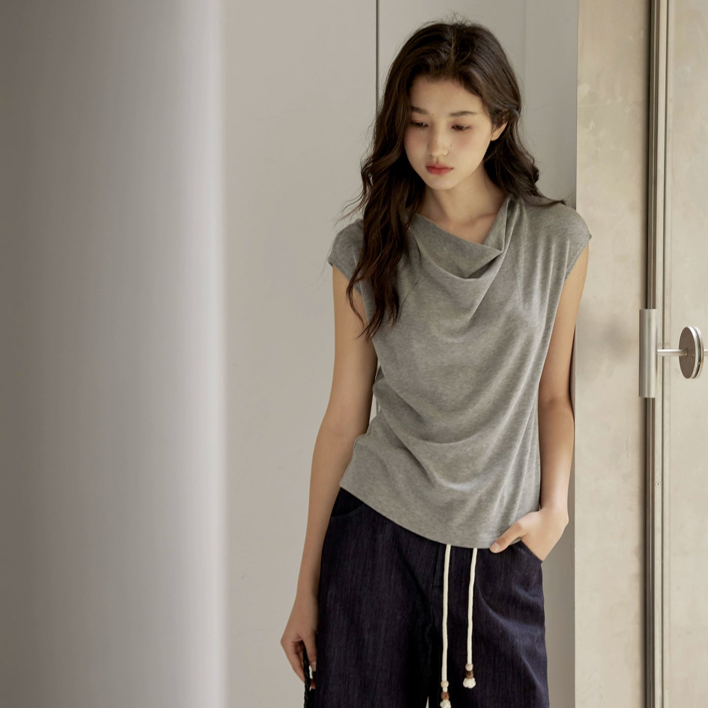 Cowl Neck Cap Sleeve Top
