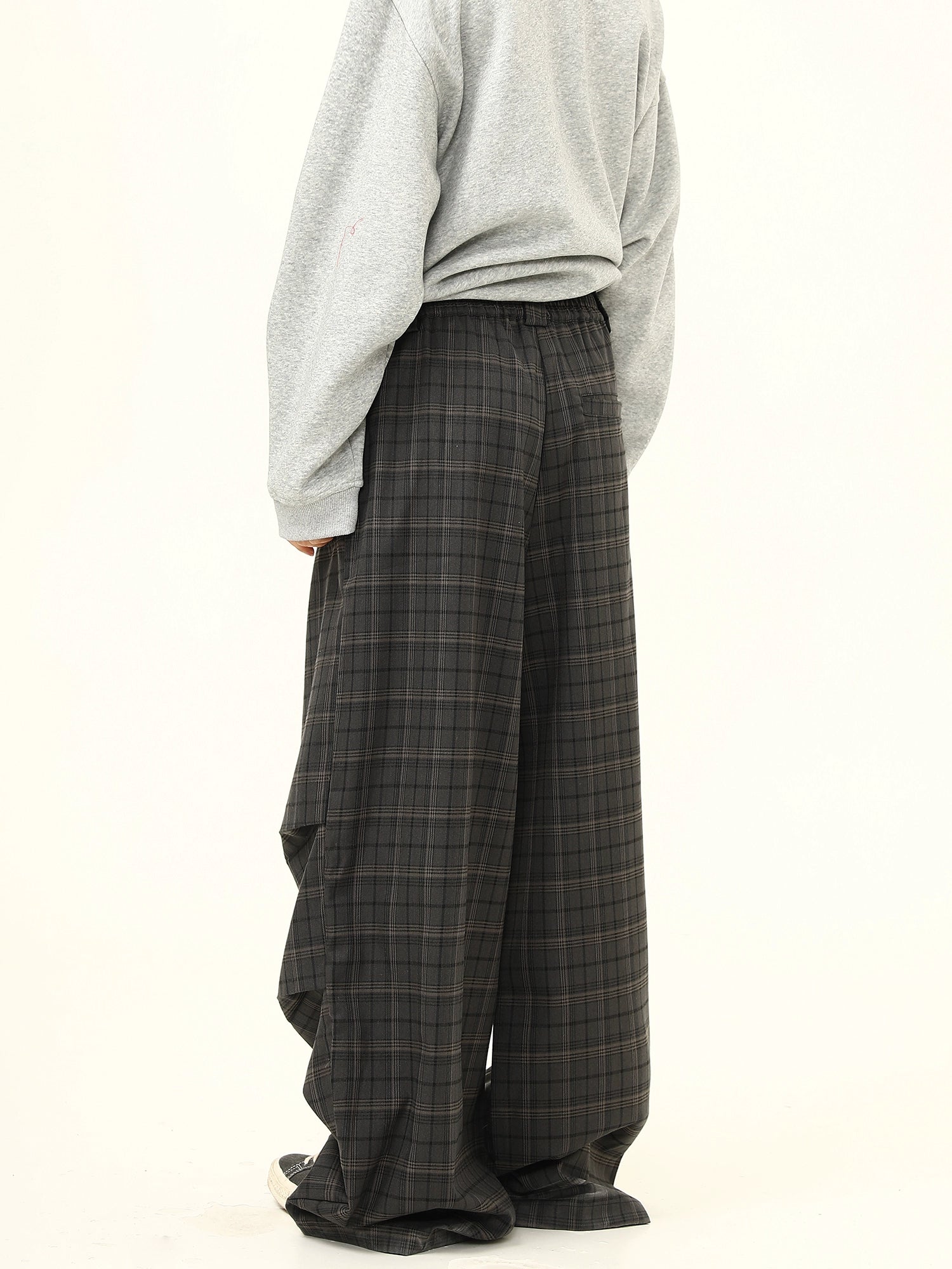 Layered Plaid Wide-Leg Pants