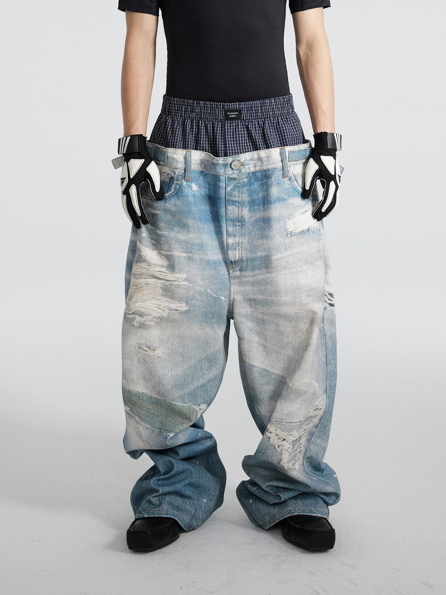 Glacier Wash Double-Waist Balloon Jeans