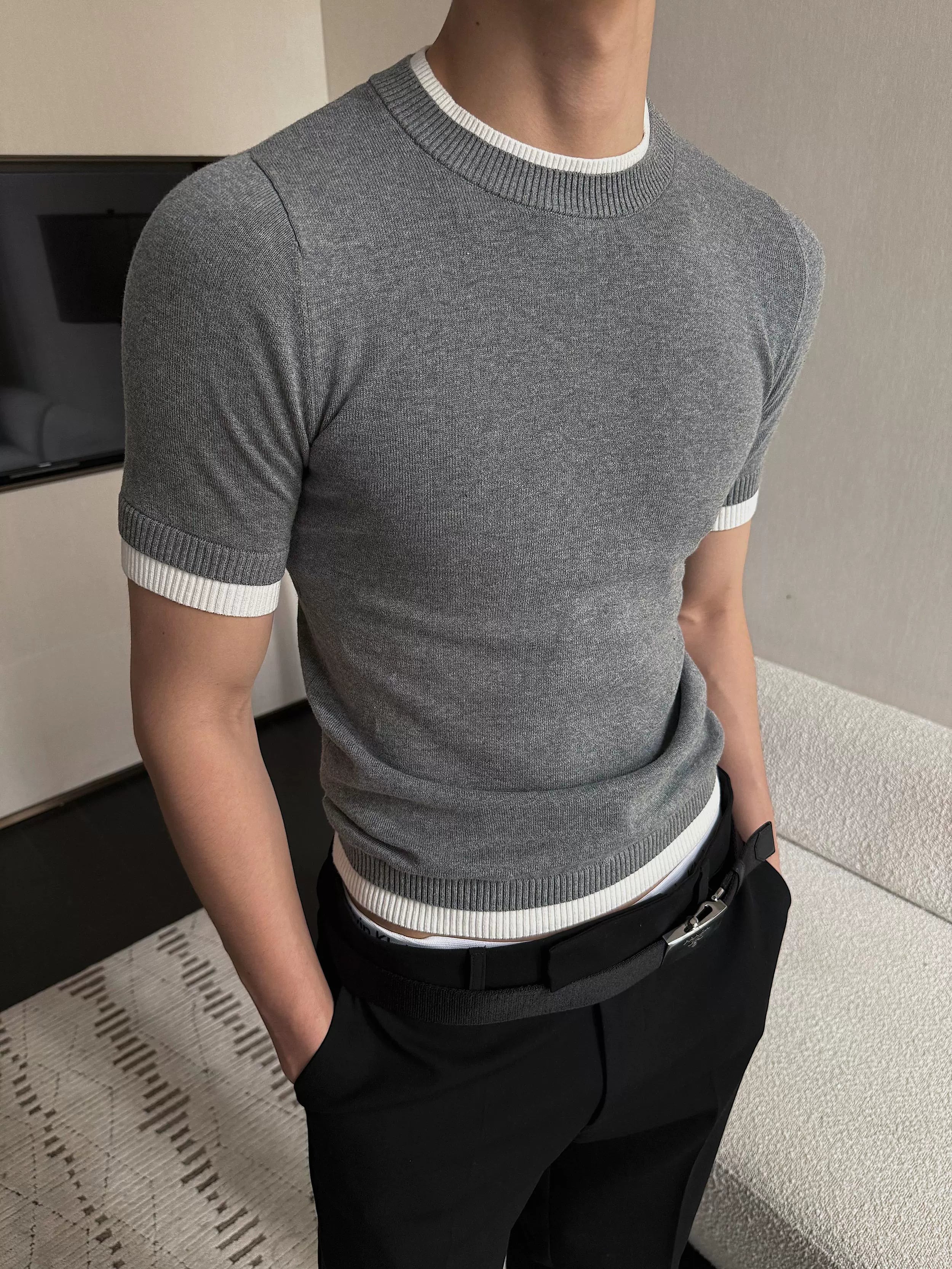 Contrast Trim Short Sleeve Knit Tee