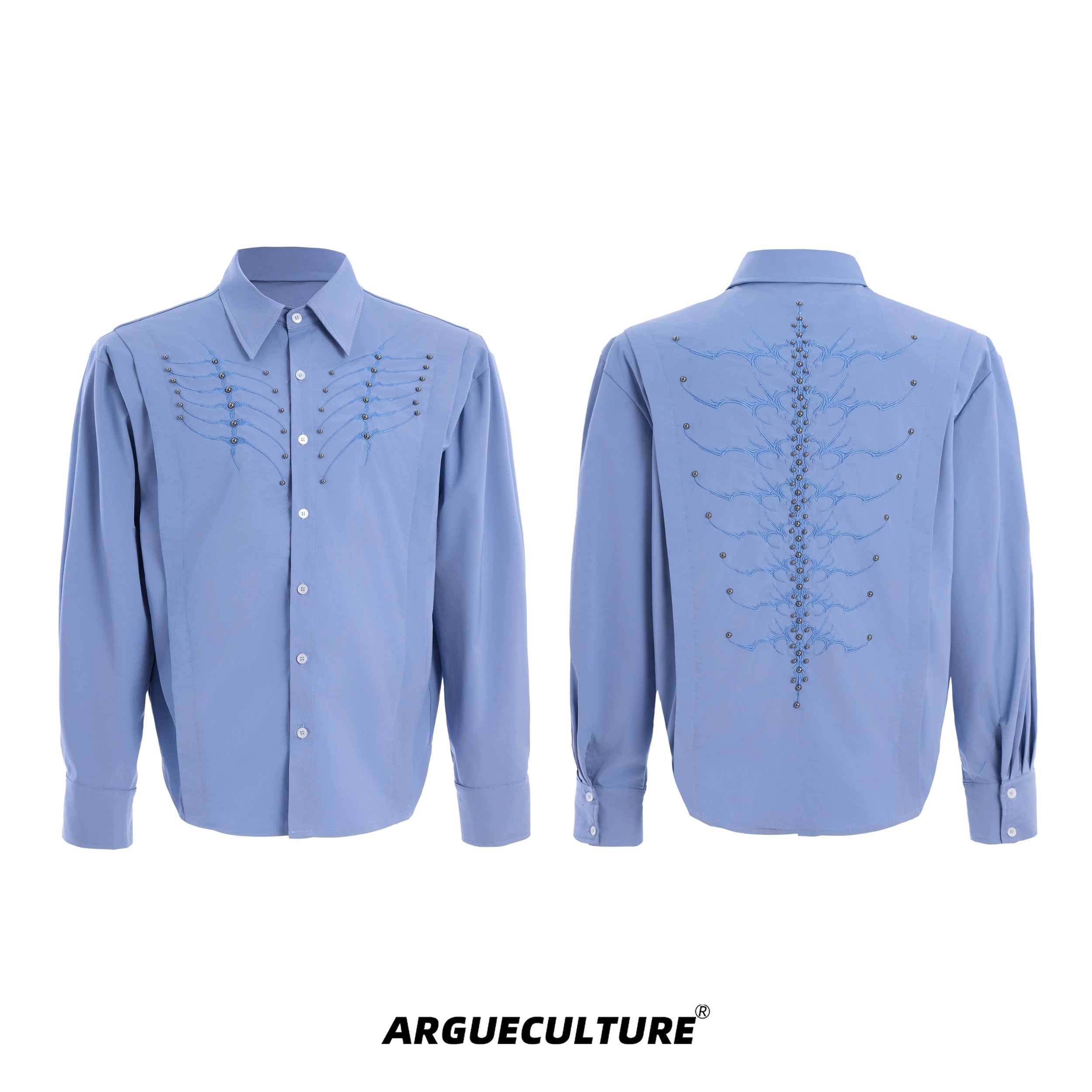 Crystal Chain Blue Button-Up Shirt