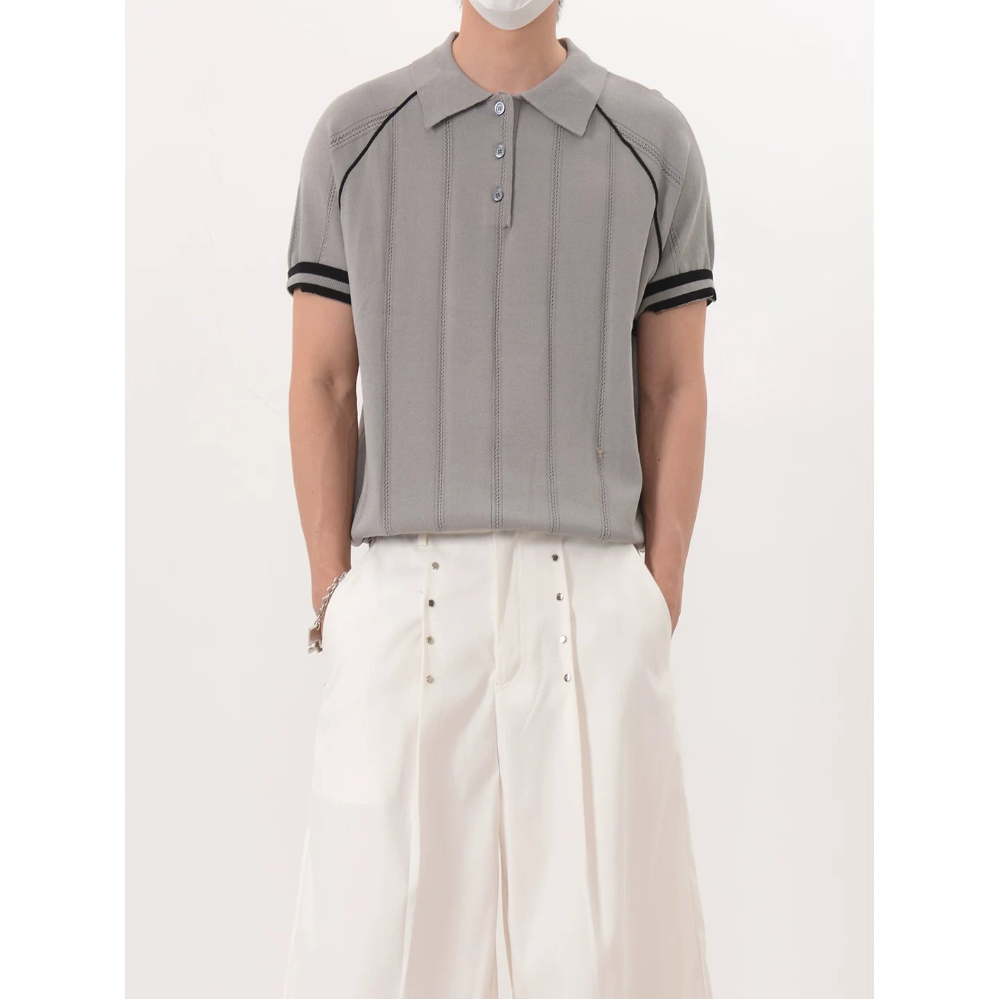 Slate Pinstripe Knit Polo