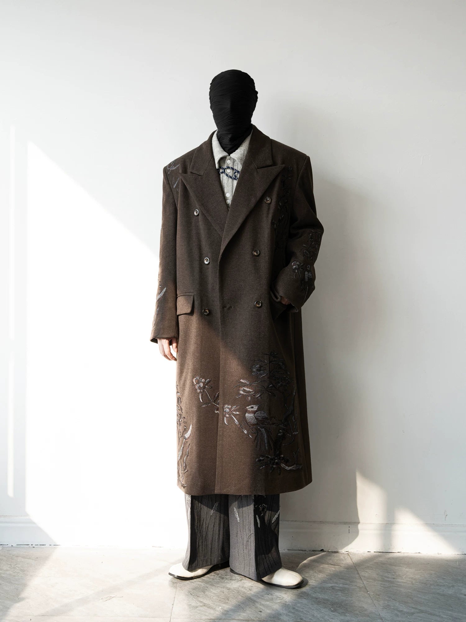 Nocturne Aviary Embroidered Wool Overcoat