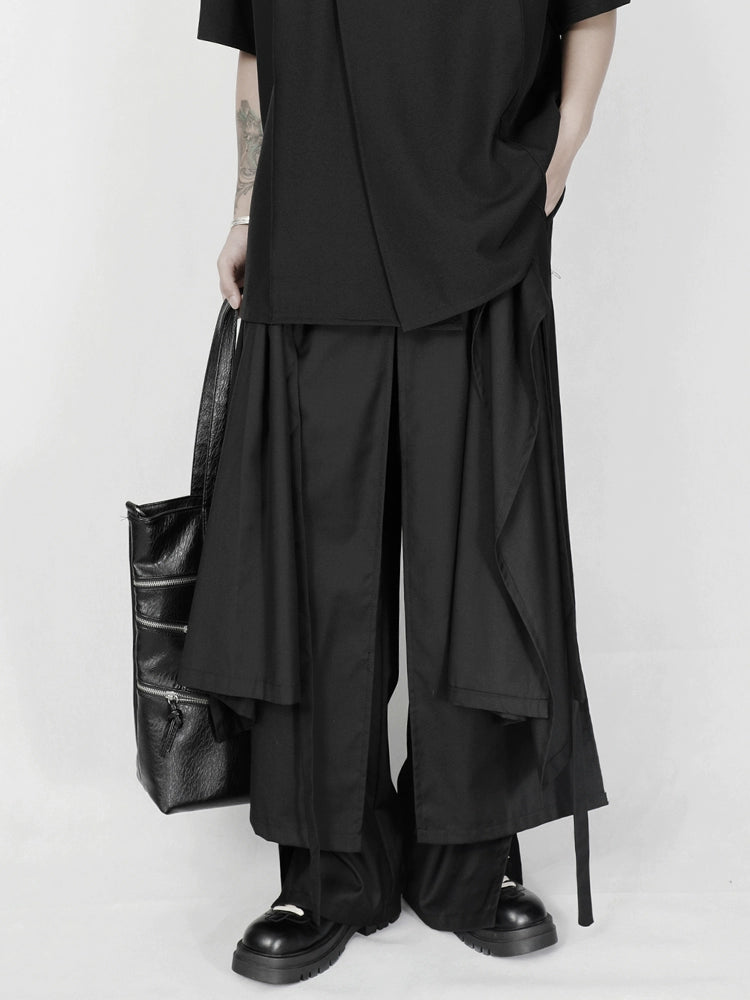 Avant-Garde Wide-Leg Draped Black Trousers
