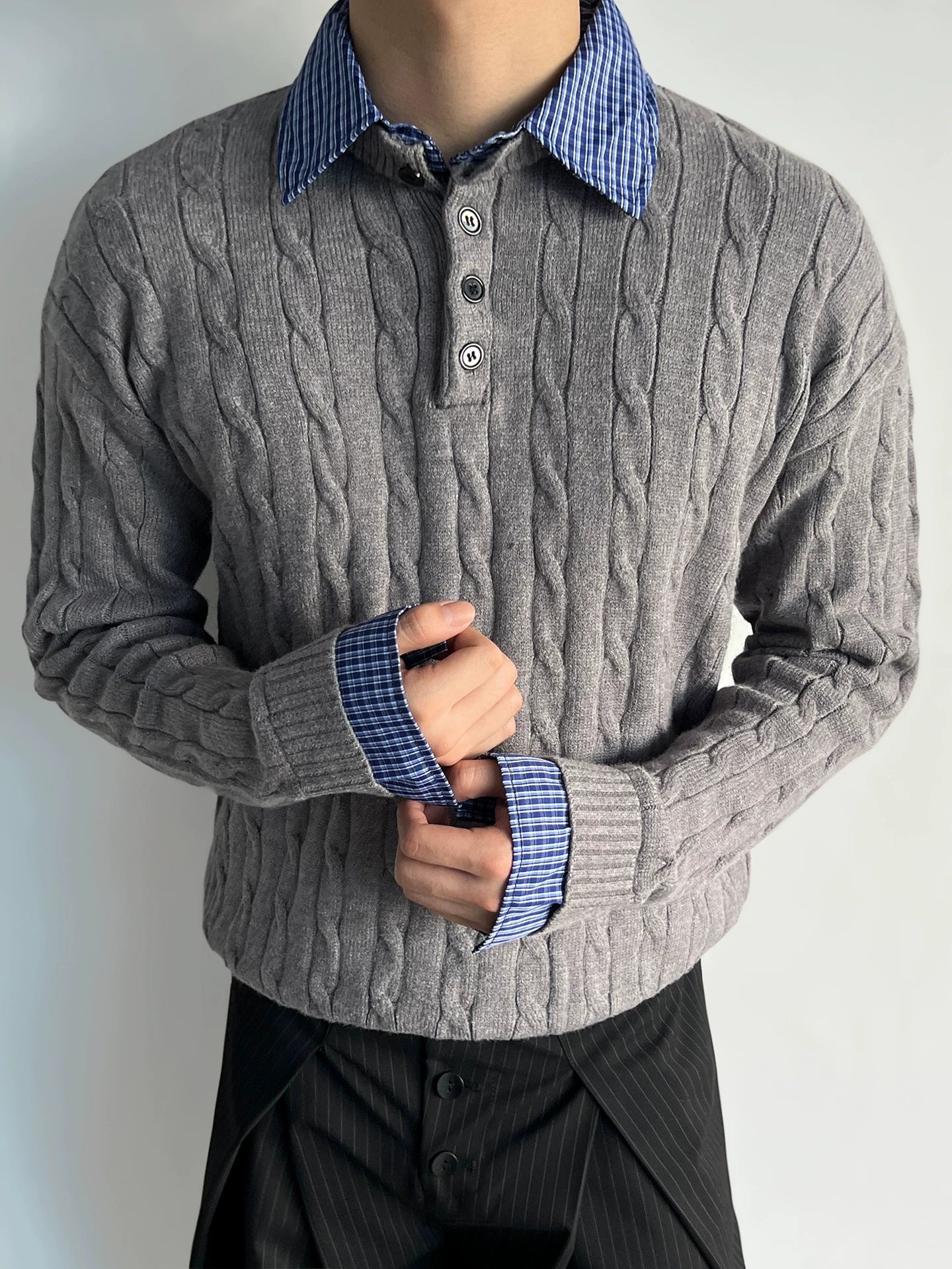Checkcollar Cable Knit Polo