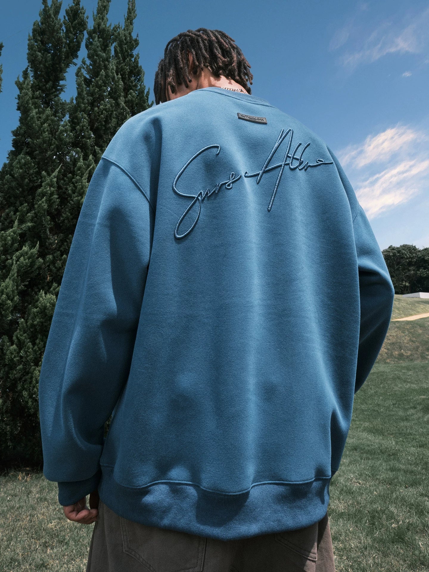 Script Embroidered Oversized Crewneck Sweatshirt