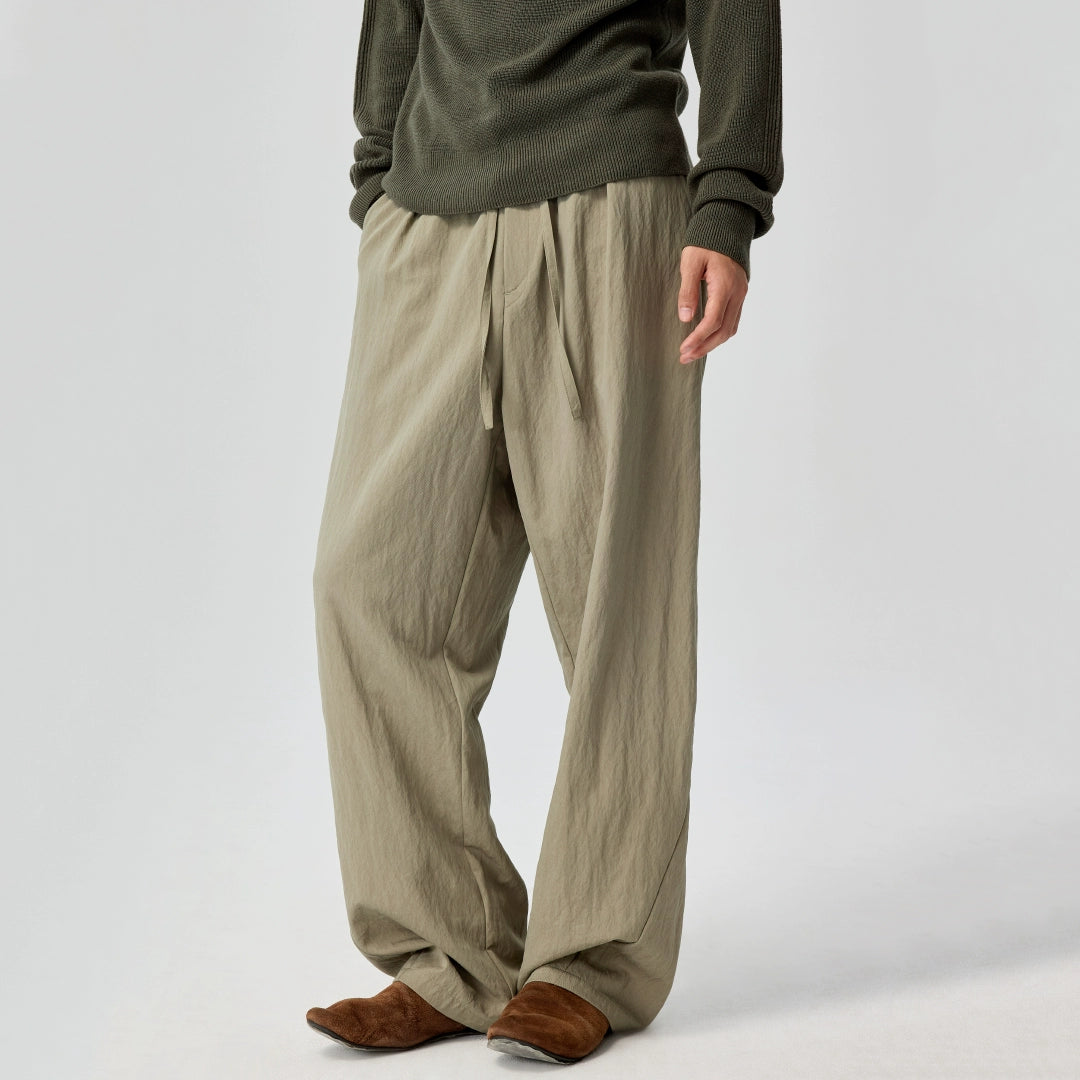 Wide Leg Relaxed Pants with Pleats Detail