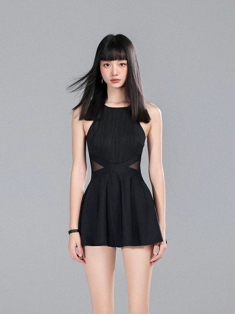 Shadow Flair Mesh Skater Swimsuit