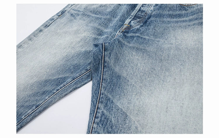 Washed and Distressed Denim Jeans