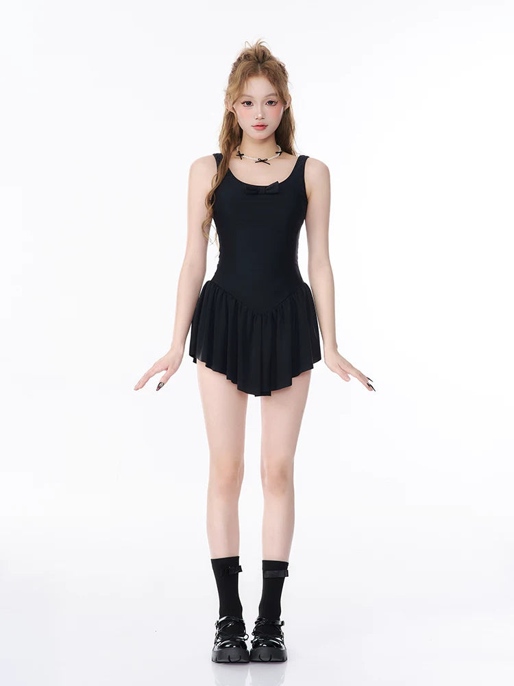 Midnight Ballet Bow Skater Swim Dress