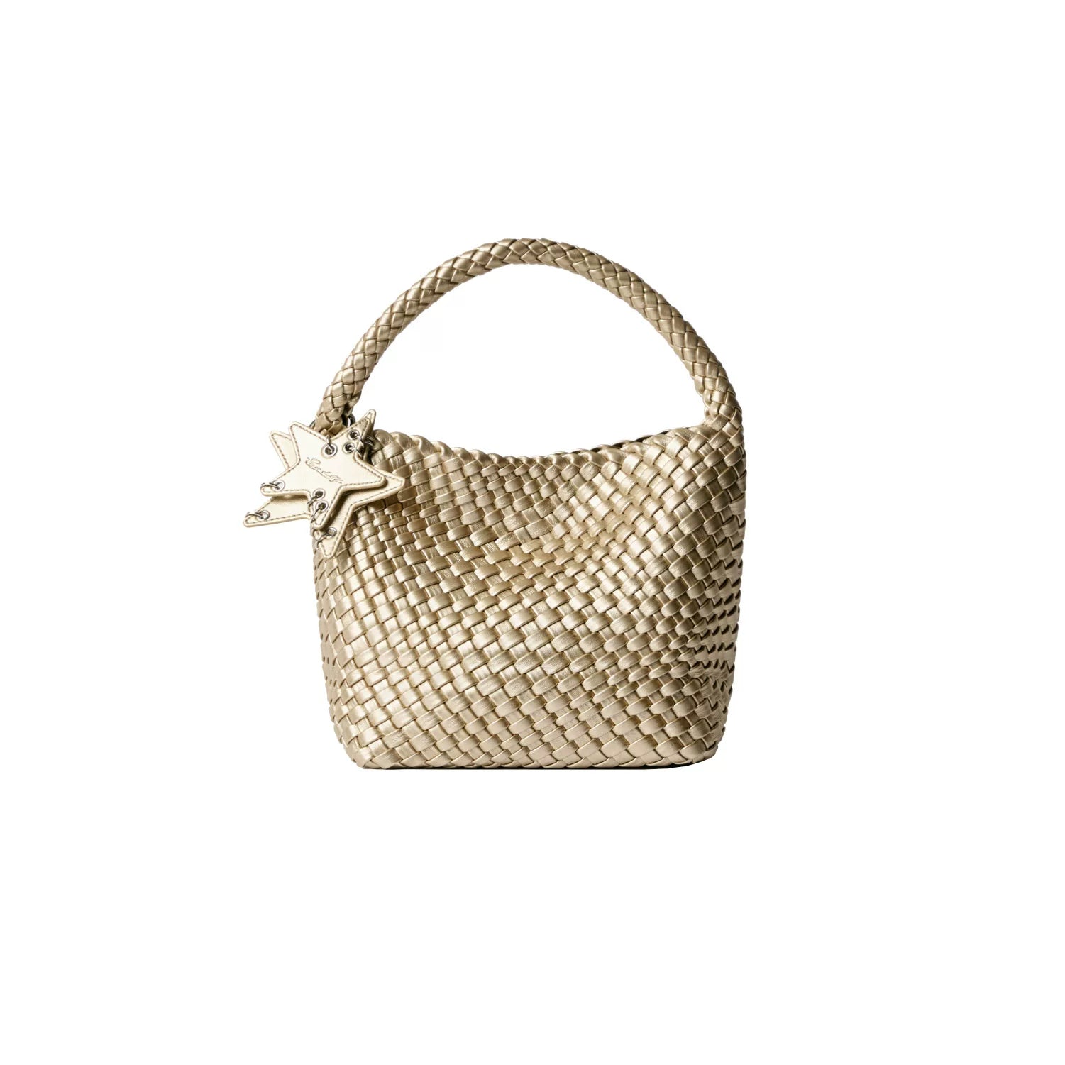 Metallic Braided Star Hobo Tote - Champagne / Small
