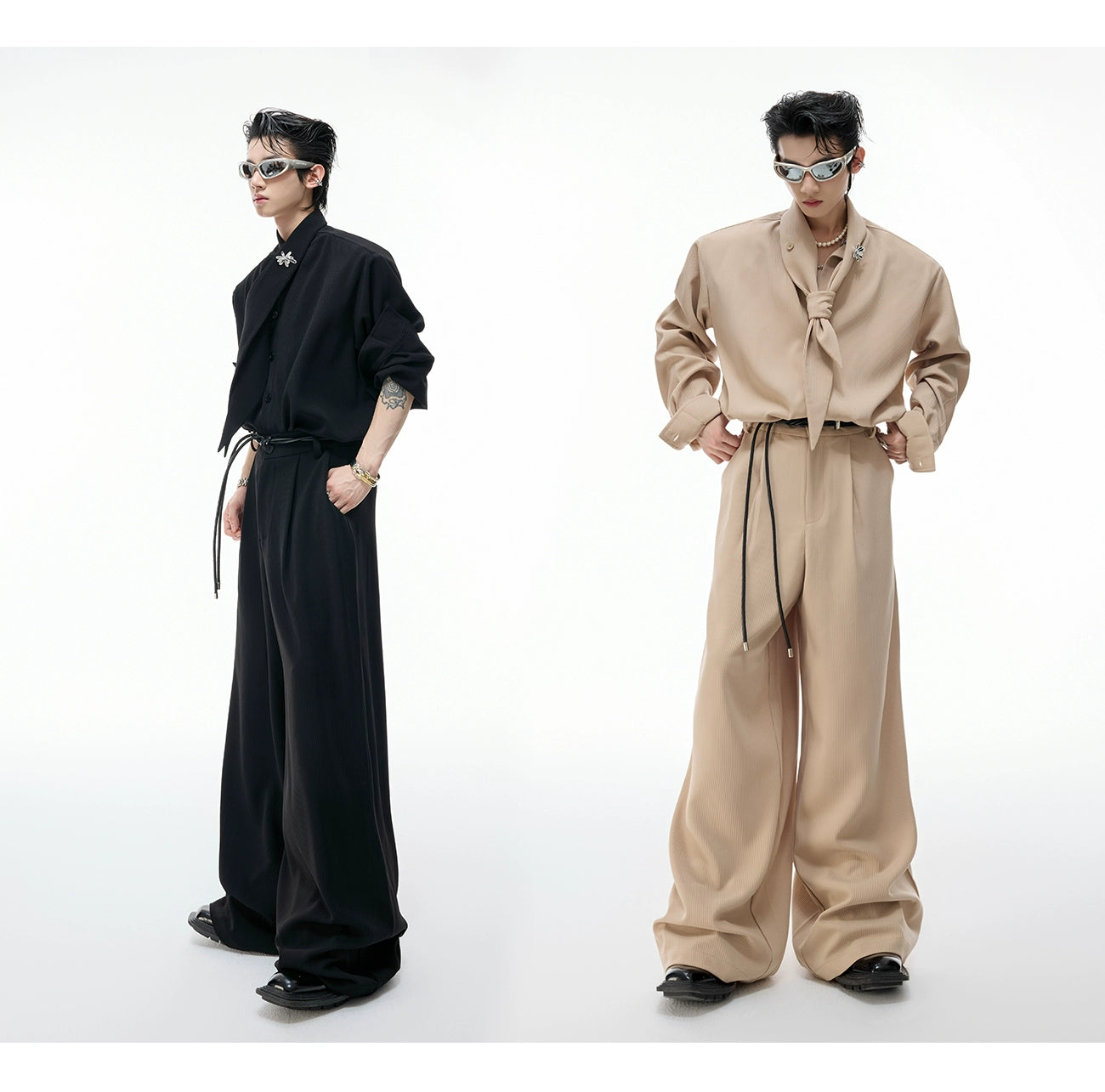 Scarf Collar Wide-Leg Suit