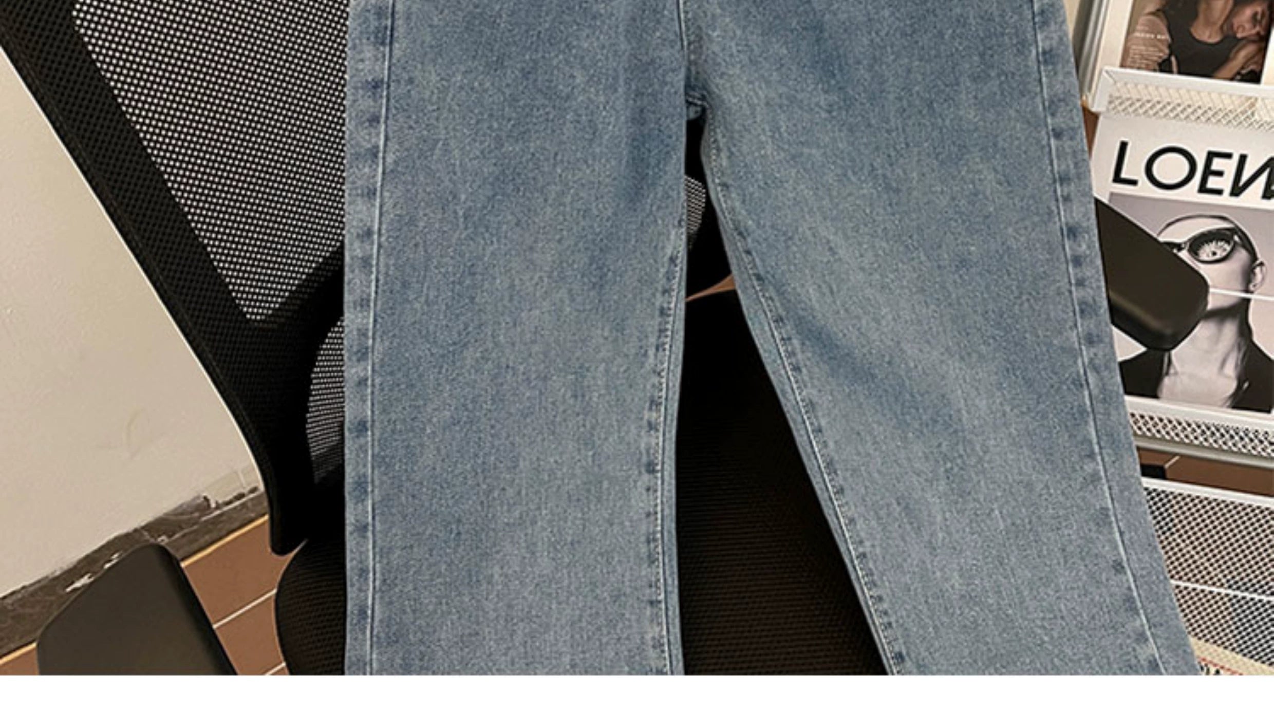 Washed Straight Leg Denim Jeans