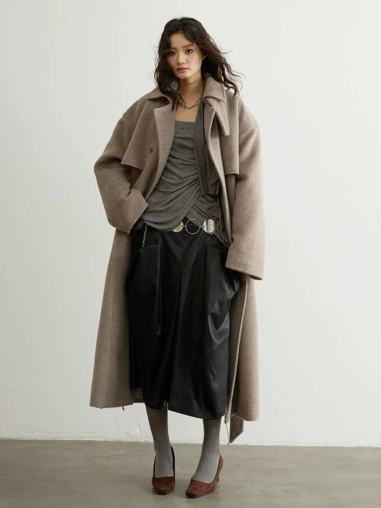 Mink Wrap Belted Wool Coat