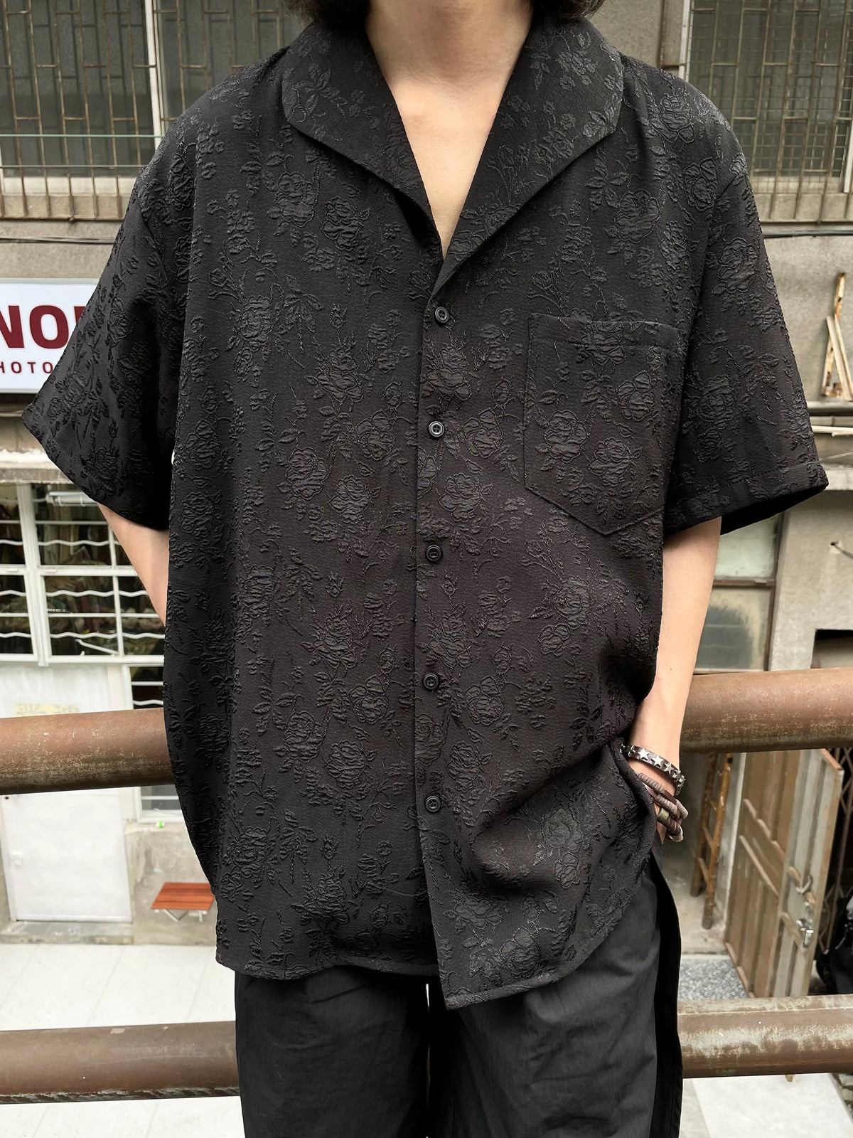 Obsidian Rose Jacquard Camp Shirt