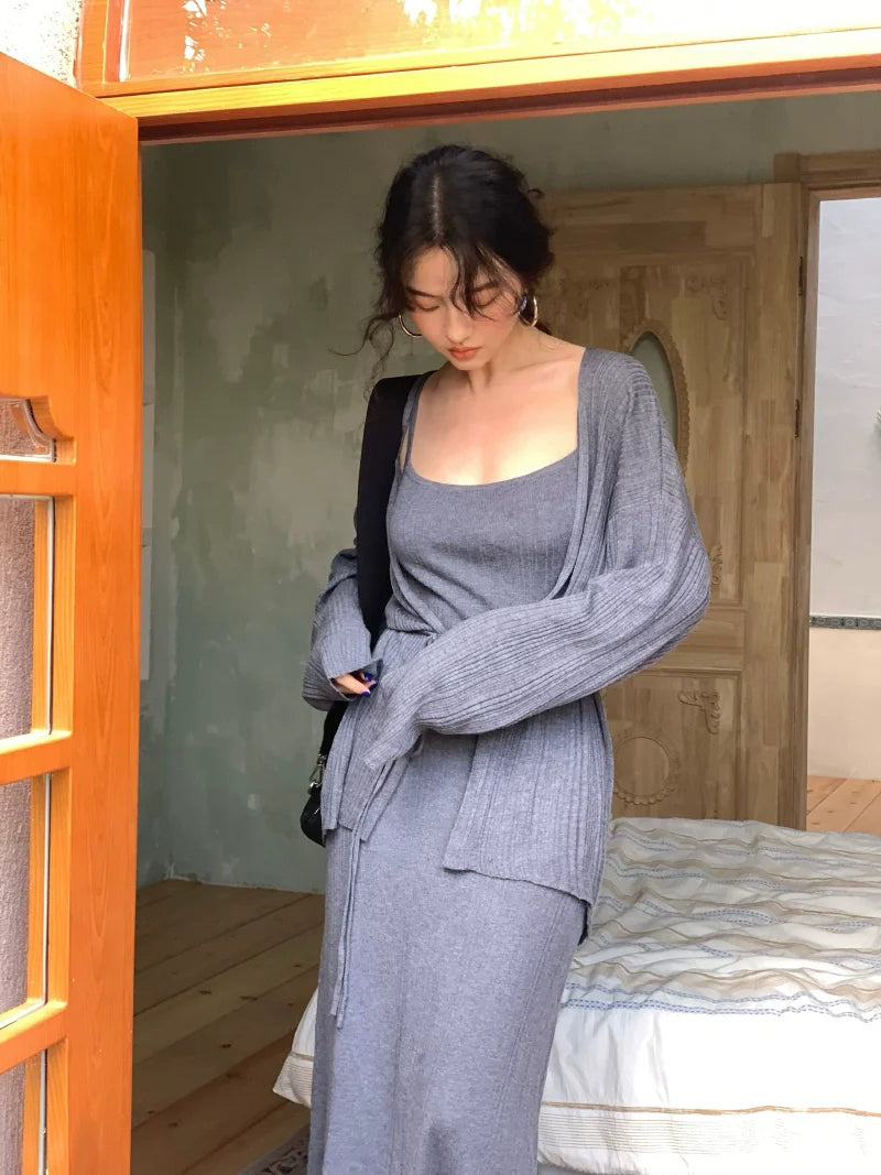 Knit Sleeveless Maxi Dress and Cardigan Setup