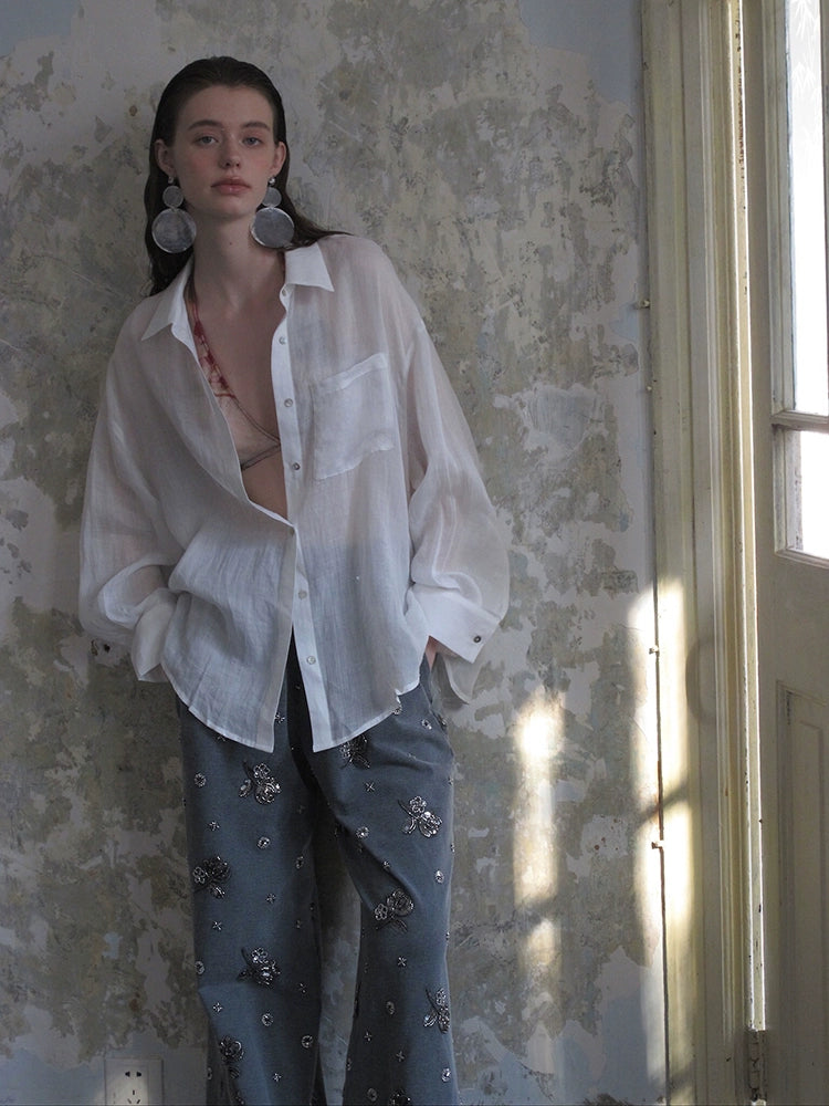 Knit Wide Leg Denim Jeans