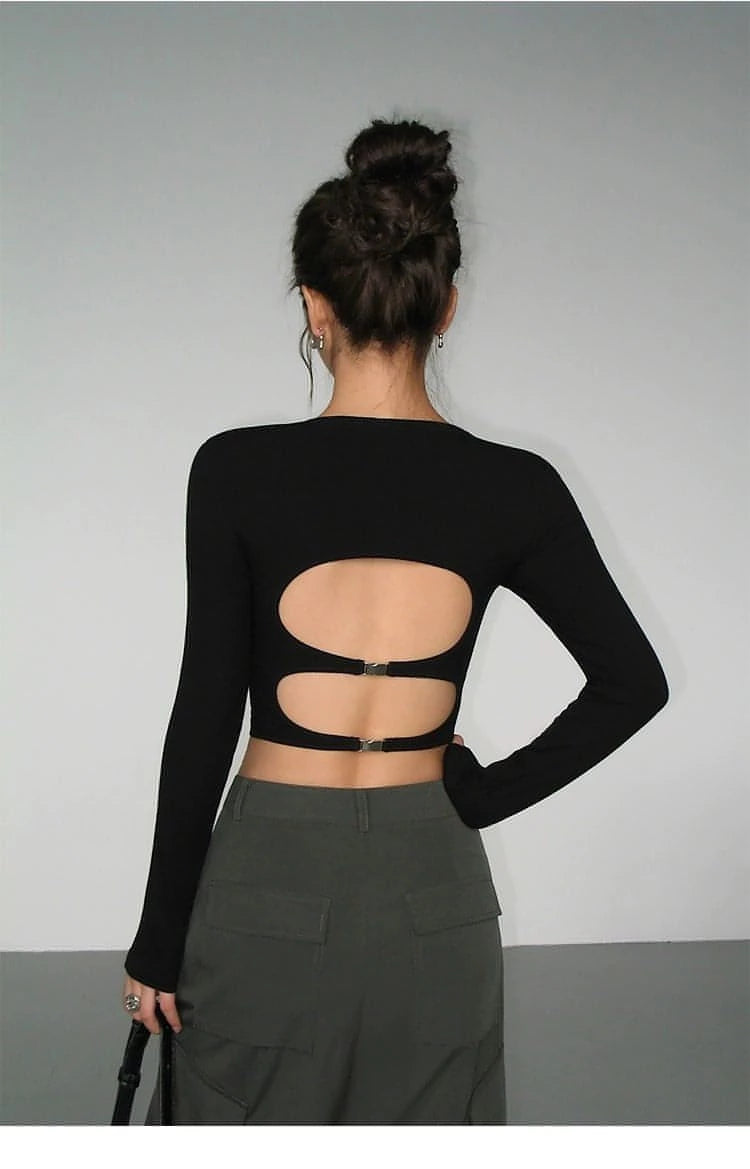 Summer Collection - Black Cut-Out Backless Camisole Top - chiclara