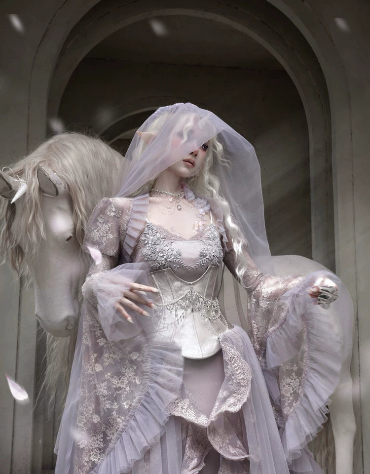 Lavender Lace Bell-Sleeve Shrug