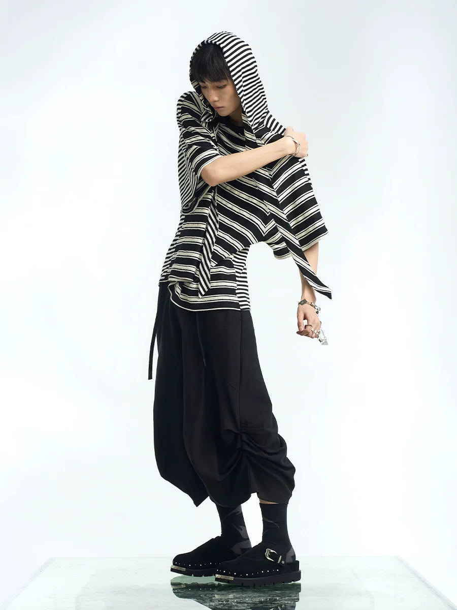 Striped Hooded Scarf Oversized T-Shirt