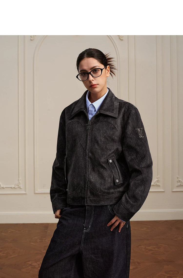 Textured Western Yoke Zip Front Jacket