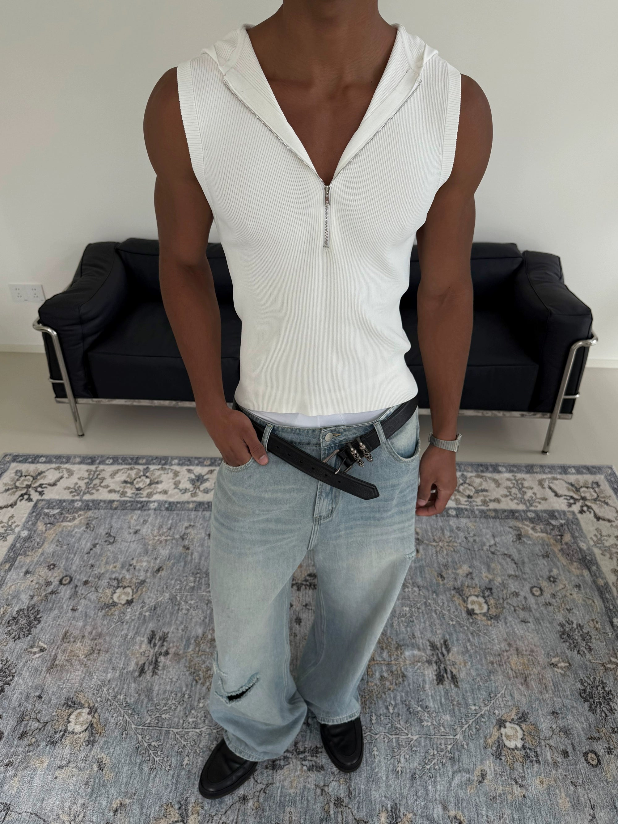 Sleeveless Zip Up Hoodie Top