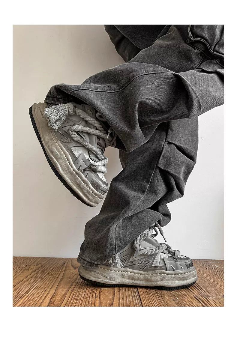 Distressed Rope-Lace Chunky Sneakers