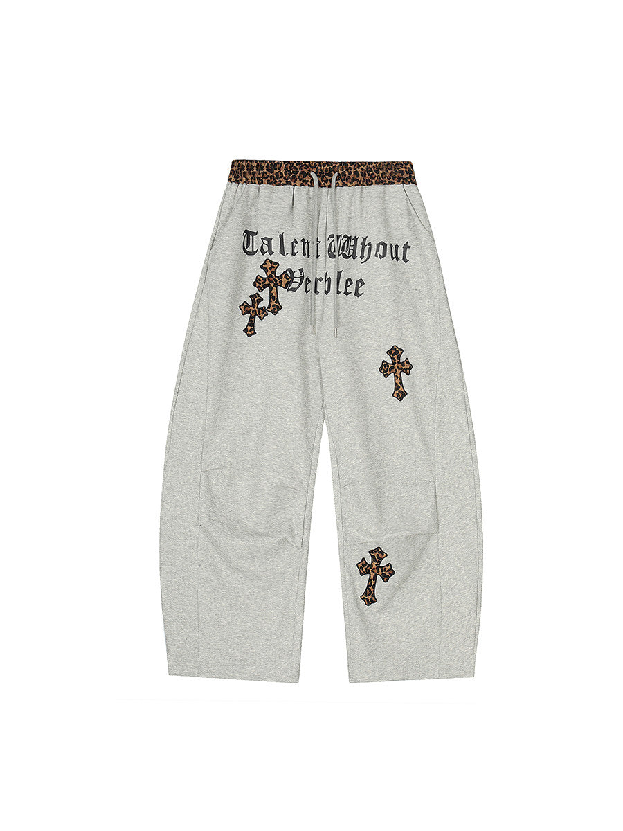 Men's Leopard-Waist Cross-Print Wide-Leg Sweatpants