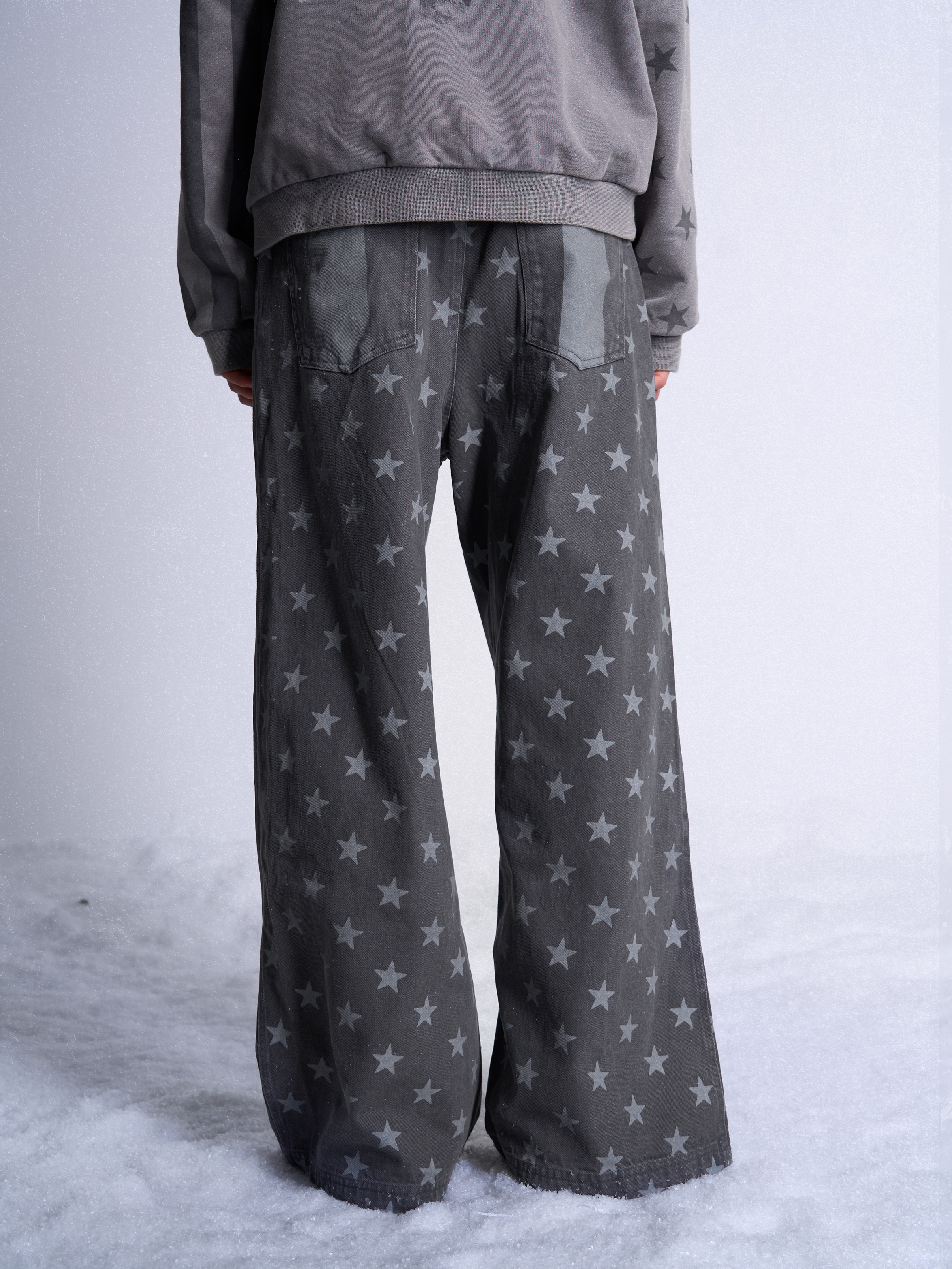 Dark Gray Stars & Stripes Wide‑Leg Jeans