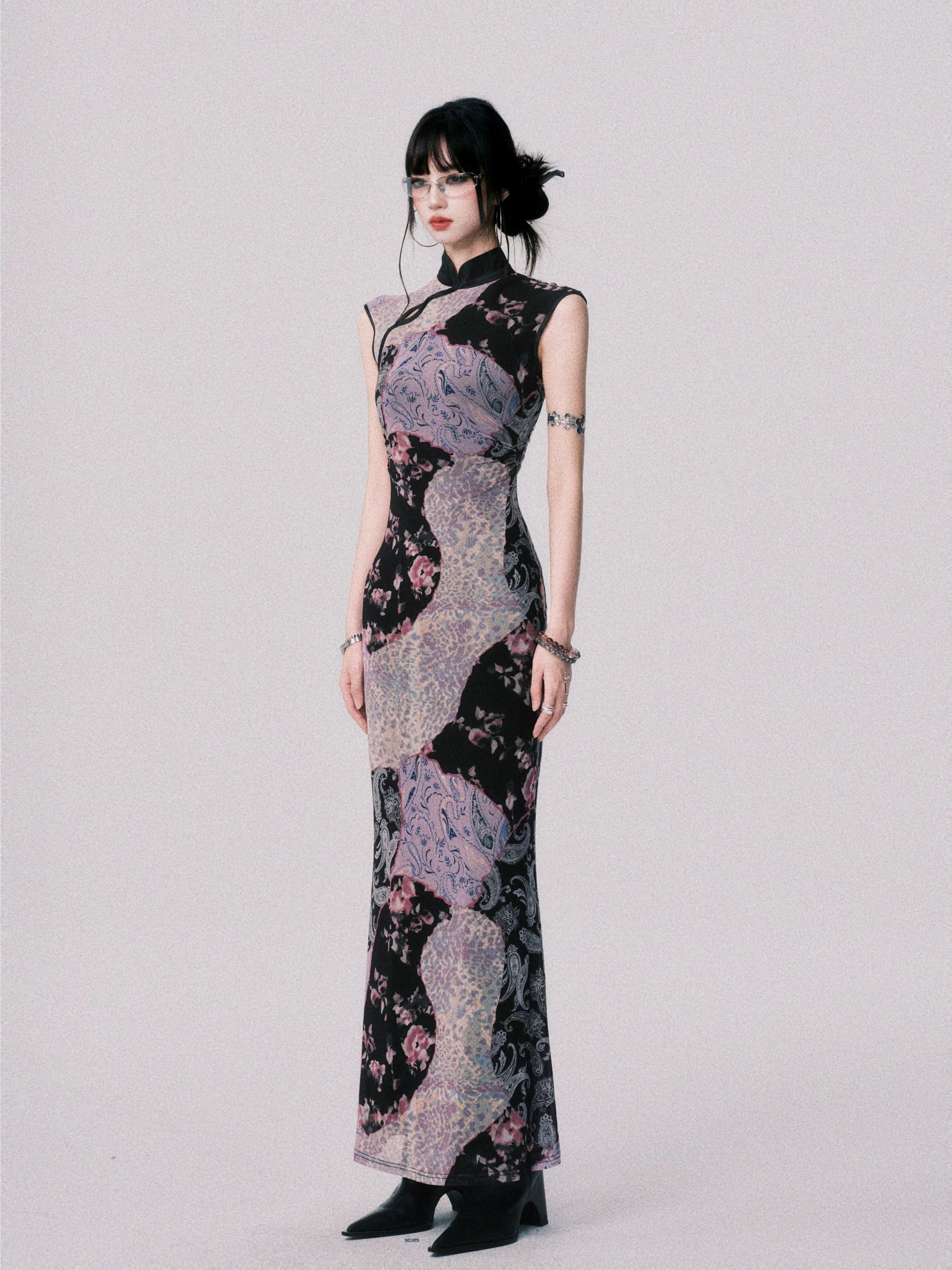 Nocturne Mosaic Cheongsam Maxi Dress