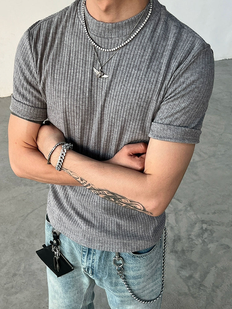 Slate Rib Knit Mock Tee