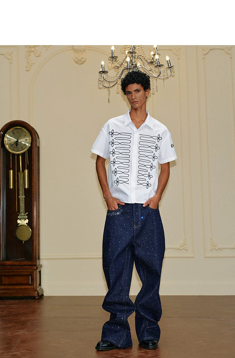Embroidered Loop Detail Short Sleeve Shirt