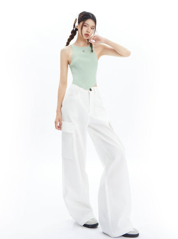 Wide-Leg Cargo Pants in Khaki