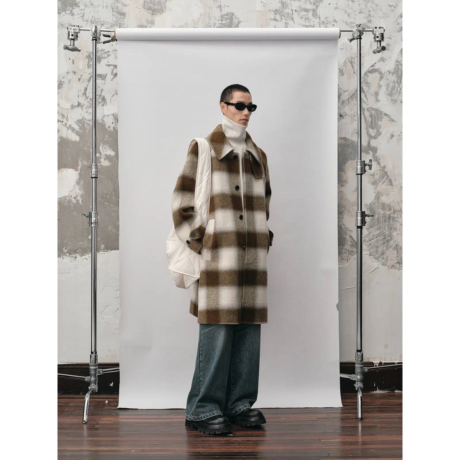 Long Coat with Wide Plaid Wool - chiclara