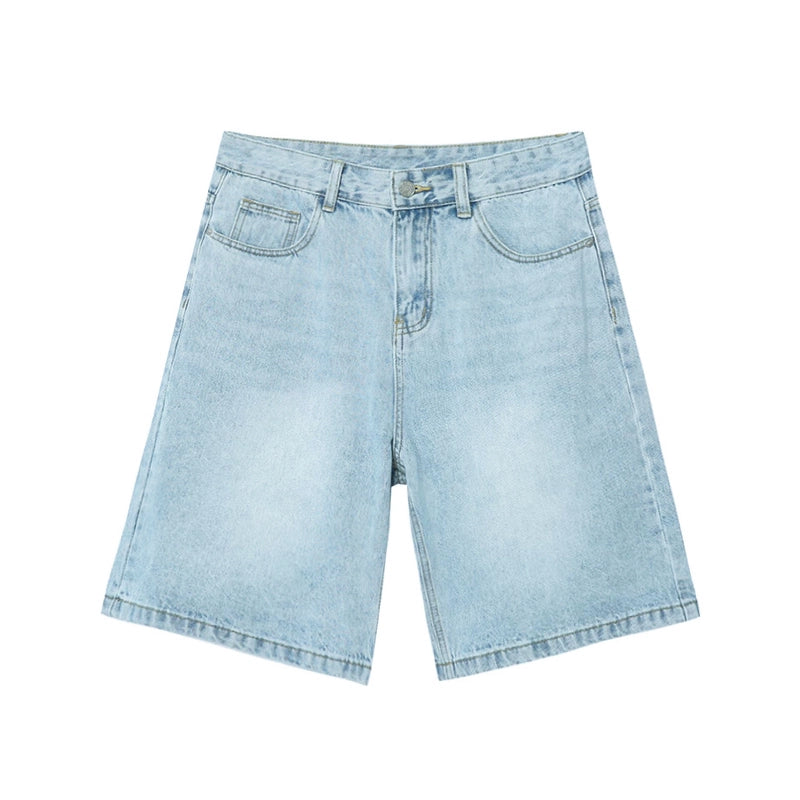 Faded Denim Shorts with Distressed Wash