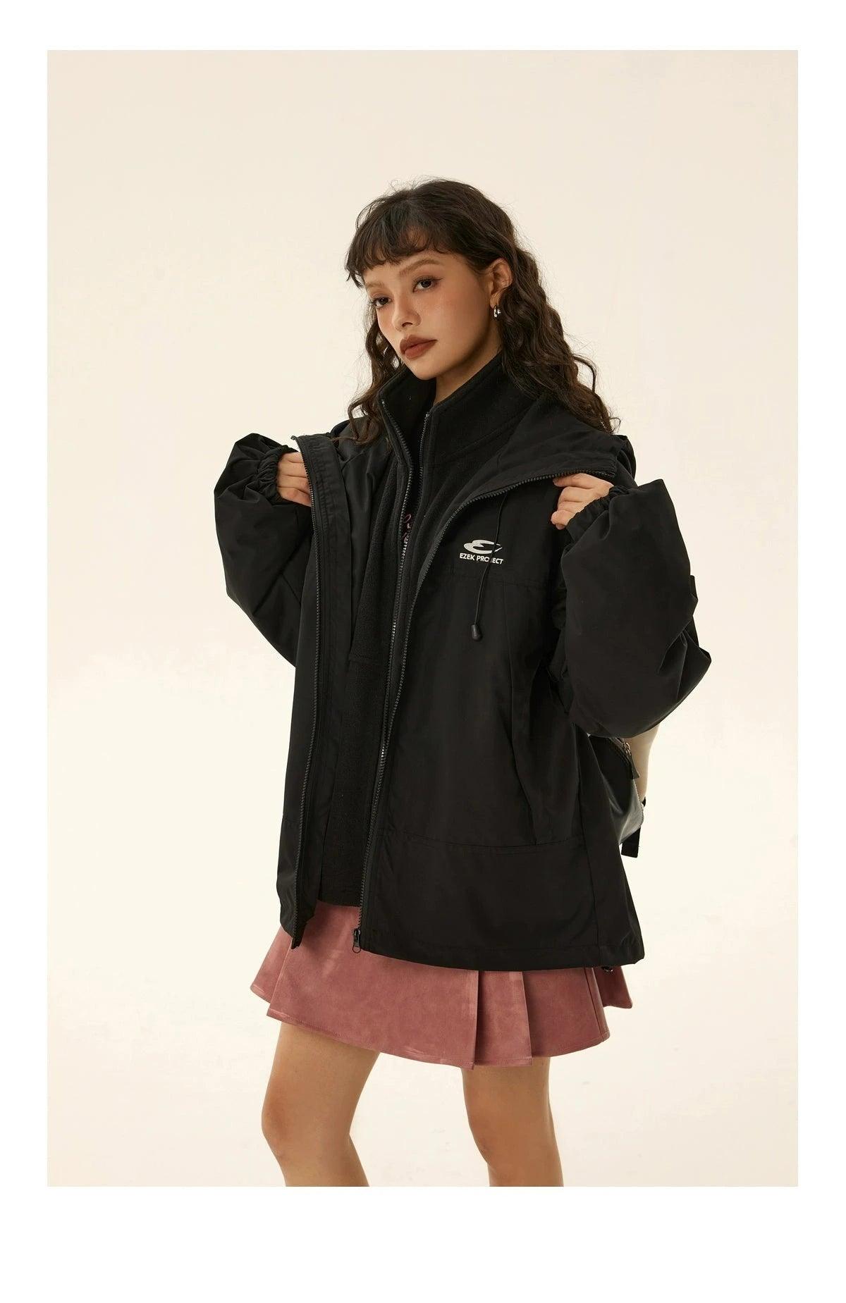 Ezek O'Neill Black Oversized Hoodie - Women'S Zip-Up Windbreaker Jacket With Logo And Drawstring Hood