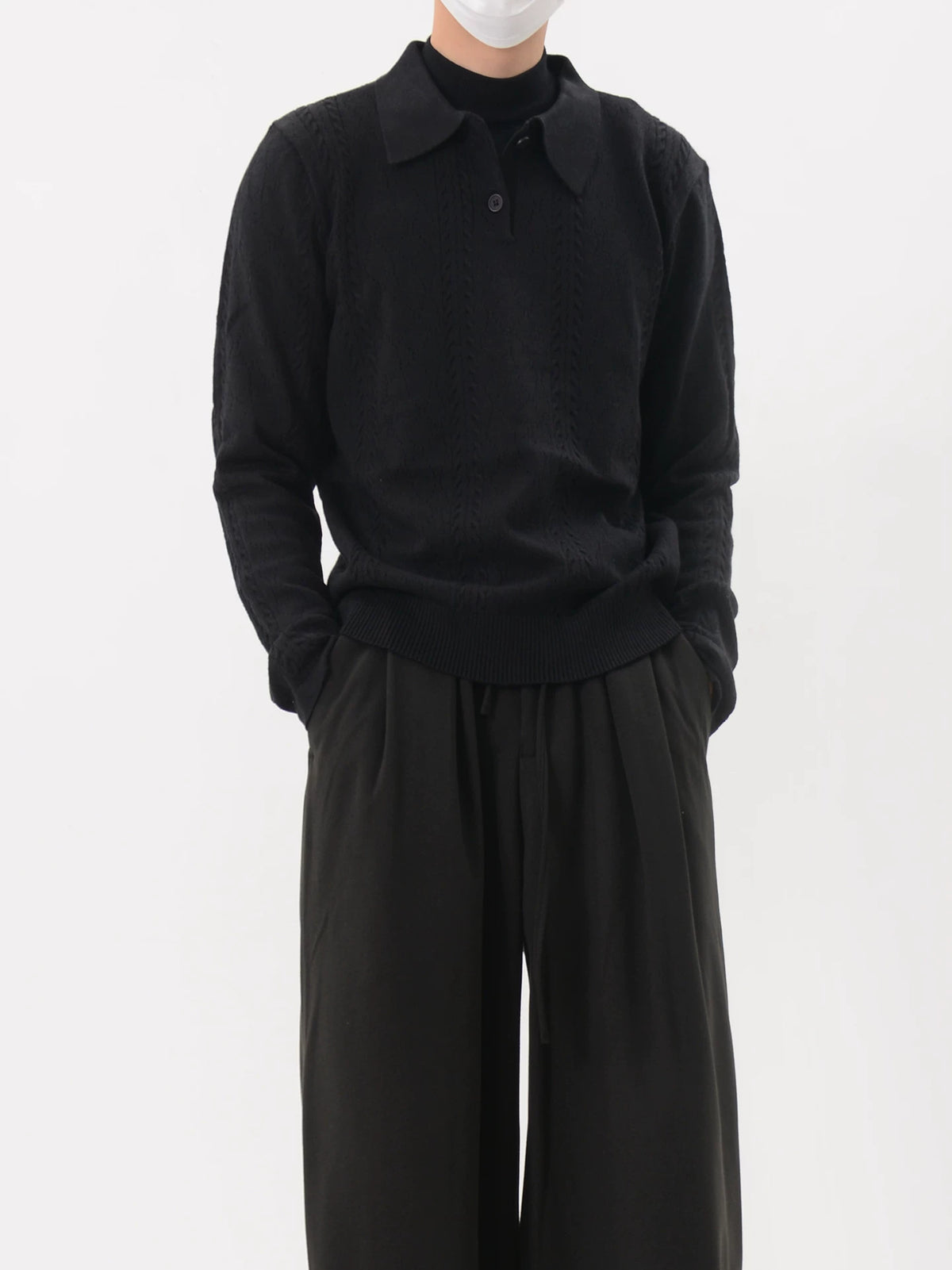 Cable Knit Long Sleeve Polo Sweater