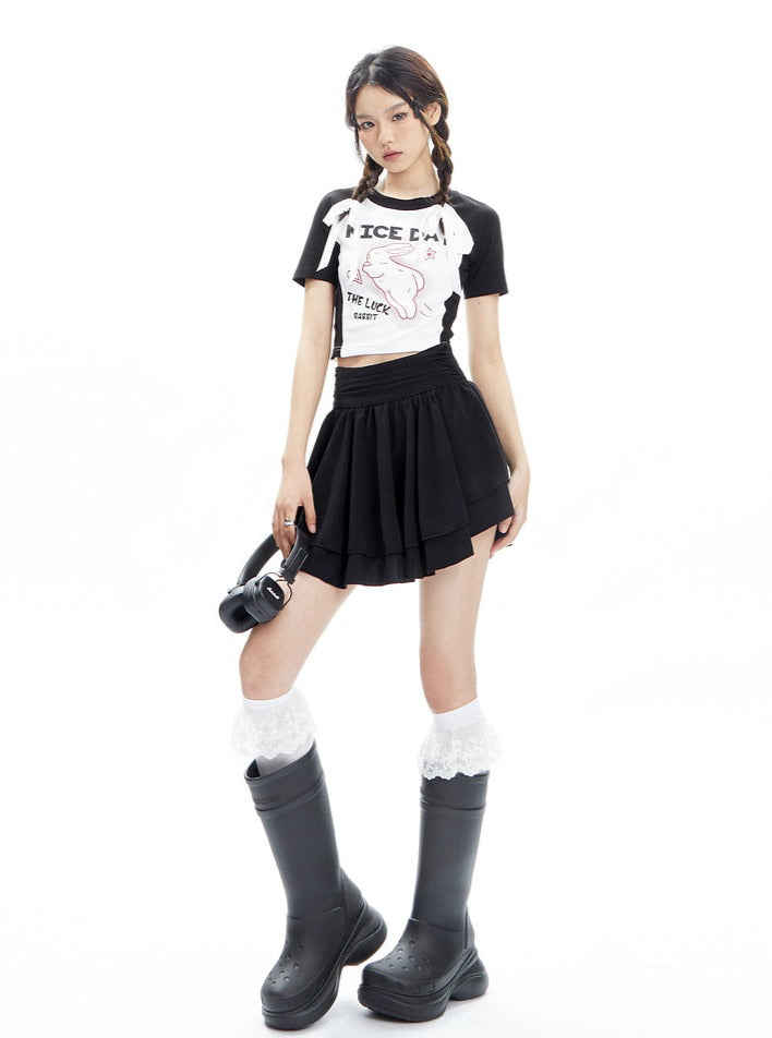 Nice Day Lucky Rabbit Raglan Crop Tee